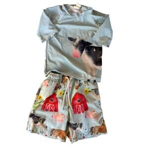 Millie and Maxx blue car farm bathing suit and rash guard set size 3